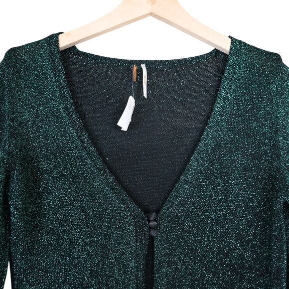 Free People Womens S Emmaline Metallic Cardigan Alpine Green Combo NEW - Picture 4 of 11